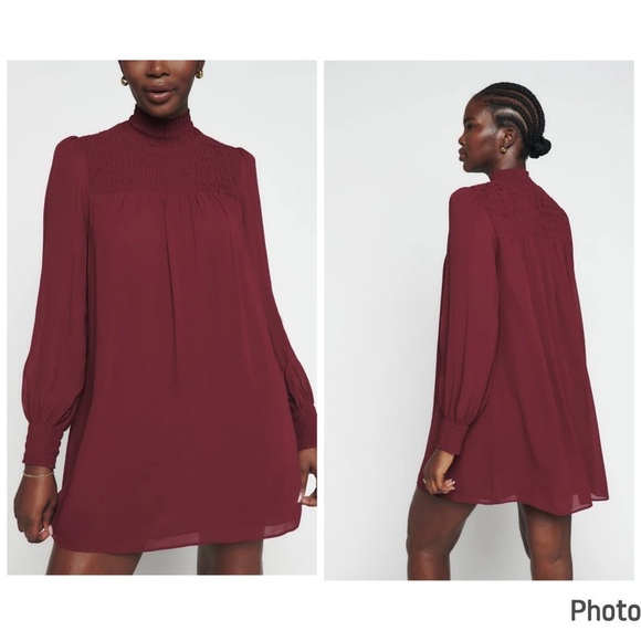 Reformation Dresses & Skirts - Reformation Brandi Mini Long Sleeve Burgundy Red Maroon Dress Medium Petite
